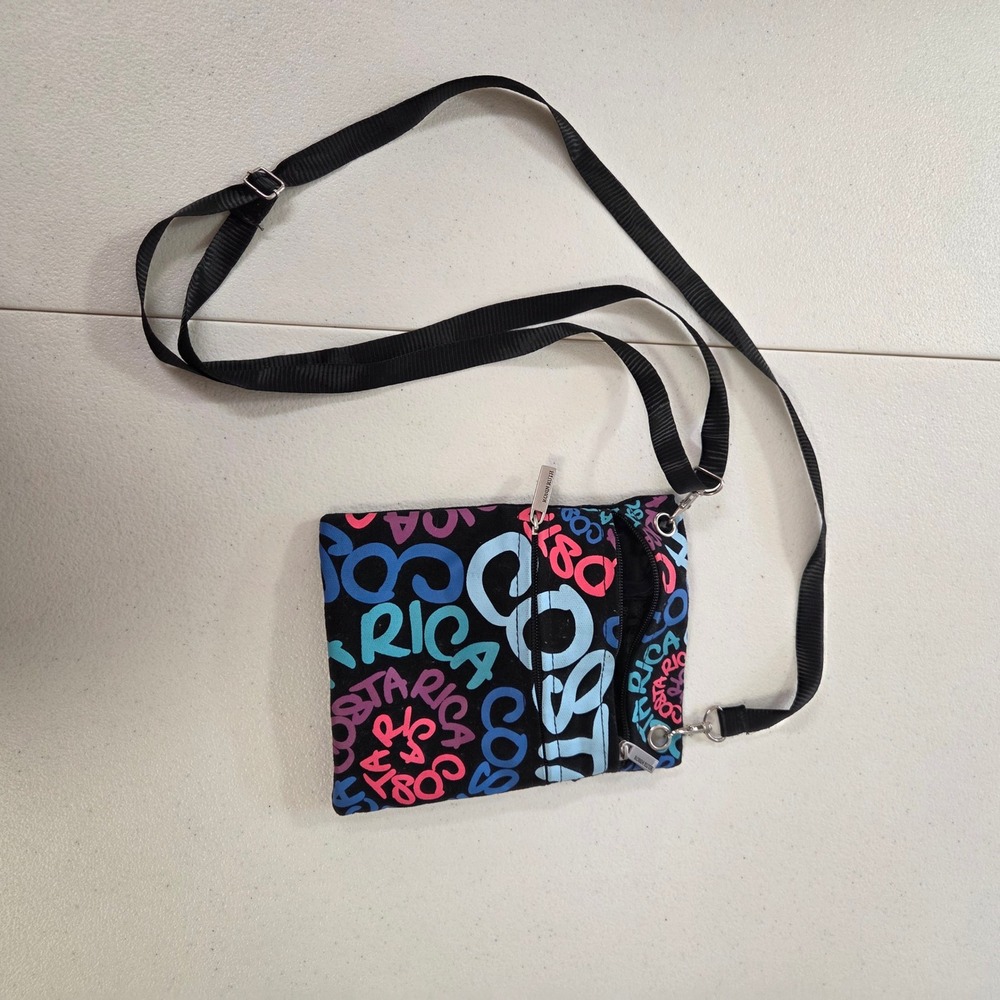 Robin Ruth Costa Rica Canvas Crossbody Passport Bag Black Neon Graffiti Print